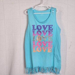 The Children's Place Blue Radiance Love Fringe Graphic Sleeveless Tank Top Sz XL